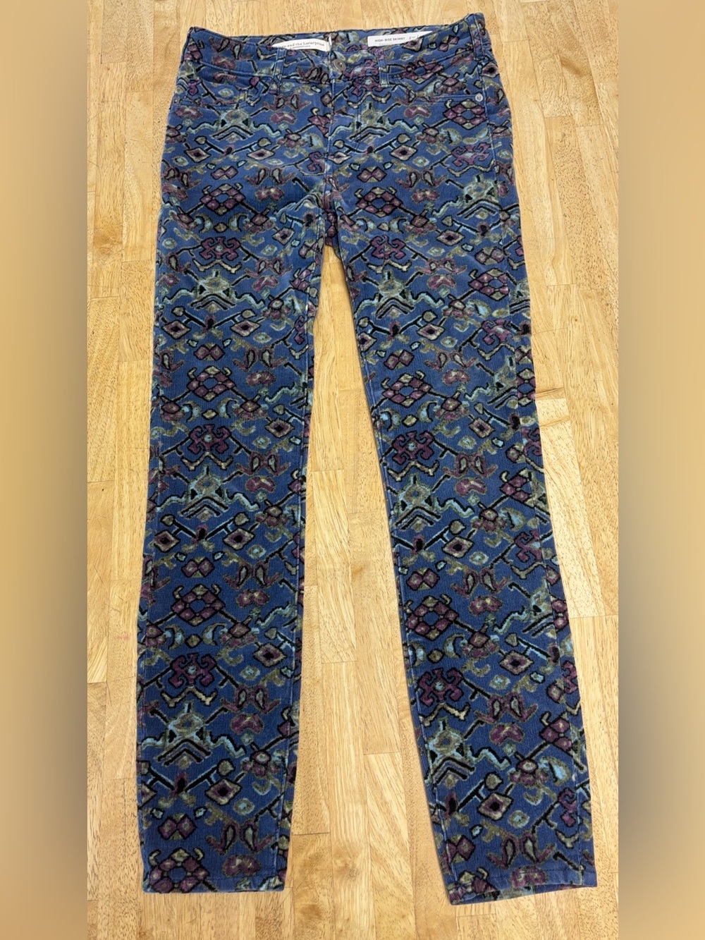Anthropologie Pilcro High Rise Skinny Corduroy Pants Geometric Boho Print Sz 26